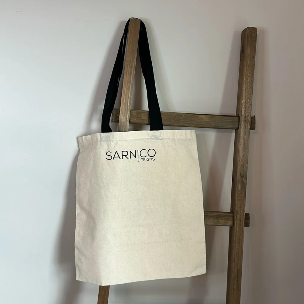 Sarnico Designs Cream Tote Bag with Black Vinyl North Pole Certified Design New